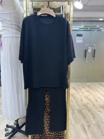 Ensemble deux pièces en velours noir pour femme avec strass, haut ample à col rond et pantalon large, tenue de soirée de boutique OEM ODM