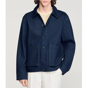 Cappotto di Alta Qualità in Stile Vintage Blu Scuro Lavato con Collo a Risvolto e Tasche Applicate per Uomo, Abbigliamento Casual - Product Image 1