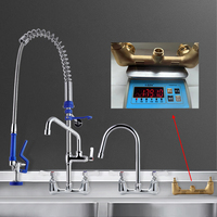 Robinet de cuisine moderne en acier inoxydable chromé de 38 pouces, trois poignées, montage mural, rotation à 360 degrés, mélangeur chaud et froid, tirette