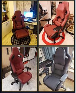 Chaise de jeu ergonomique en cuir PU rouge pour bureaux et chambres, confortable avec pédales - Product Image 6