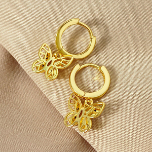 Brass Silver Plated Butterfly Huggie <b>Earrings</b> With <b>Blue</b> Zircon Women's Cute Fashion Jewelry - Product Image 5