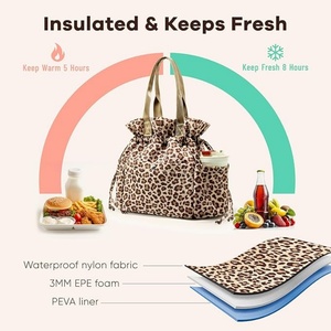 Sac à déjeuner isotherme pour femme, motif guépard mignon, boîte à déjeuner réutilisable, résistante aux taches, avec porte-bouteille d'eau pour adulte - Product Image 3