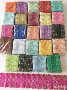 Passamaneria in pizzo ricamata a mano con strass 3D, <span class=keywords><strong>motivo</strong></span> floreale, 100% poliestere, per <span class=keywords><strong>abbigliamento</strong></span> femminile africano - Product Image 2