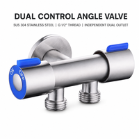 Robinet d'angle en acier inoxydable SUS 304 à double commande 1 entrée 2 sorties pour bidet, pulvérisateur et toilettes