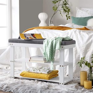 Shoe Rack With <b>Cushion</b> 3 Tier Bamboo Shoe Stool Entryway Indoor Hallway Bedroom Space Saving <b>Storage</b> Furniture - Product Image 3