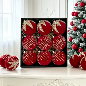 Bolas Decorativas de Lujo de 8 cm con Pedrería Brillante, Adornos Colgantes de Terciopelo Brillante de Primera Calidad para Árbol de Navidad, Decoración Navideña - Product Image 1