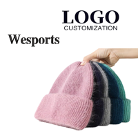 Bonnet en laine mérinos 100% unisexe, nouveau modèle tendance, en stock, logo personnalisé, doux, épais, en cachemire tricoté, avec revers, chaud, en polaire