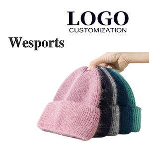 Oem New Fashion in Stock 100% Merino Wool Unisex Custom Logo Soft Thick Cashmere Knit Cuffed Warm <strong>Fleece</strong> Beanie <strong>Hat</strong> - Product Image 2
