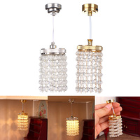 Modèle de lampe miniature pour maison de poupée 1:12, lustre en cristal LED lumineux, lampe miniature en métal, cadeau pour enfants