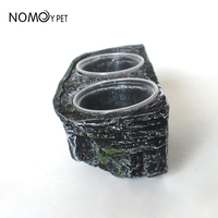 Nouveau PU Imitation Rock Double Bowl Reptile Food Water Feeder Ledge