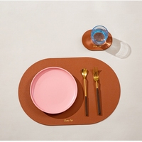 Napperon à deux côtés en cuir PU de style nordique ensemble de sous-verre tapis de Table à manger de forme ovale isolation sous-verre pour boisson hôtel
