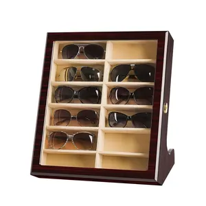 12 Grid Sunglasses Storage Wood Box Vertical Glasses Display Luxury Sunglasses Display Box With Lock