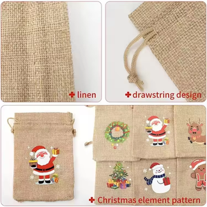 Christmas Drawstring Burlap <b>Jute</b> <b>Gift</b> <b>Bags</b> for Candy and Other Holiday Presents Shopping <b>Bag</b> - Product Image 6