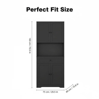 Armoire de rangement de cuisine haute de style farmhouse avec plan de travail, 4 portes, tiroir, trou pour câbles, étagères réglables, buffet