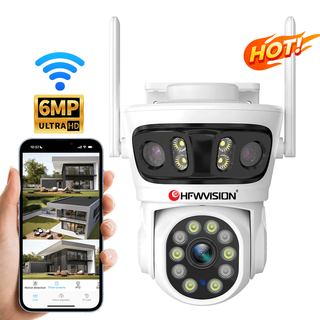 6MP Wifi Camera 3 Lens 3 Screen Ai Human Auto Tracking Wireless Network CCTV Outdoor Wifi Ptz Security Surveillance Cameras