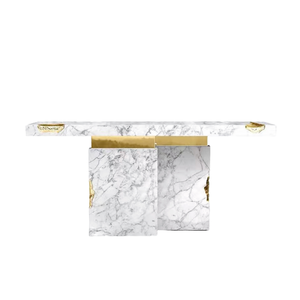 Mesa de Esquina de Madera Maciza de 42.5 Pulgadas, Mesa de Entrada <span class=keywords><strong>Convertible</strong></span> de 5 Niveles Hecha a Mano con Base Geométrica, Diseño Contemporáneo - Product Image 1