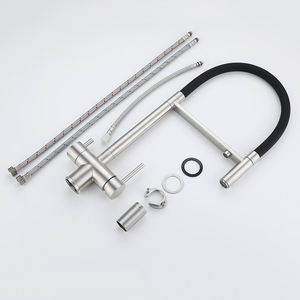 Rubinetto da Cucina per Acqua Calda in Acciaio Inox 304, Miscelatore Tre-in-Uno per Acqua Calda e Fredda con Tubo Flessibile in Silicone Nero - Product Image 6