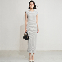 En stock, robe midi droite Miyake vintage élégante et minimaliste, plissée, coupe ajustée, pour femme, en crêpe, sans plis, taille unique