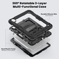 Pour iPad A16 11e génération Air 11 M2 M3 2025 Housse de protection robuste avec protection d'écran, bandoulière et support pour stylet
