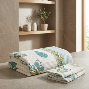 Juego de Toallas de Baño y de Mano MALONI CREATIONS para Adultos, de Algodón Waffle, 1 Toalla de Baño y 2 Toallas de Mano, Secado Rápido, Estampado Floral a Mano, Rectangular, para el Hogar - Product Image 2
