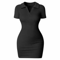 Mini robe moulante côtelée élégante modeste pour femmes contrôle du ventre manches courtes pour les fêtes d'hiver lavable Streetwear solide