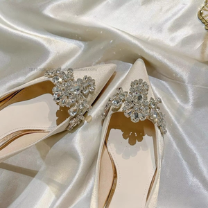 Factory Wholesale New Bridal Satin Wedding Shoes High Heels for Stiletto Women Genuine <b>Leather</b> Upper <b>Pumps</b> - Product Image 4