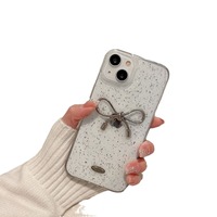 3D Argent Bowknot Clair Téléphone étui pour iphone 16 15 14 13 12 11 Pro Max Plus Belle Fille Bling Transparent Mignon Couverture Souple