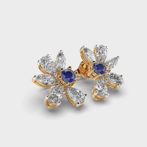 Boucles d'oreilles clous en moissanite KF, forme fleur, plaqué or, cuivre, pour femmes et hommes, anniversaire, mariage <span class=keywords><strong>FIZA</strong></span>_GSTUD_0454 - Product Image 6