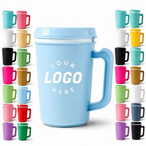 Custom logo 22oz 34oz PP Double Wall Water <b>Bottle</b> with Straw Outdoor Camping Party Trucker Mug with Handle - Product Image 1