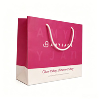 Sacs shopping en papier rose avec logo personnalisé et poignées en corde blanche, sacs de transport haut de gamme pour cosmétiques, cadeaux et boutiques