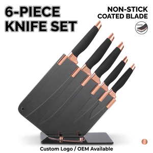 6 Piece Black Coated Stainless Steel Chef <strong>Knife</strong> <strong>Set</strong> With Acrylic Block Rose Gold <strong>Kitchen</strong> <strong>Knife</strong> <strong>Set</strong> Wholesale - Product Image 1