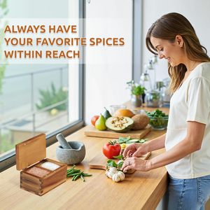 Boîte à sel en bois <span class=keywords><strong>d</strong></span>'acacia avec couvercle magnétique à clapet, grande capacité de 20 oz, boîte à sel pour le stockage des assaisonnements de cuisine, brun <span class=keywords><strong>naturel</strong></span> - Product Image 6