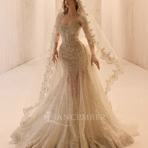 Lsgz04 Magnificent White High Neck Long Sleeve Crystal Sequin Beaded Palace <b>Ball</b> <b>Gown</b> Cathedral Wedding Dress Jancemebr - Product Image 5