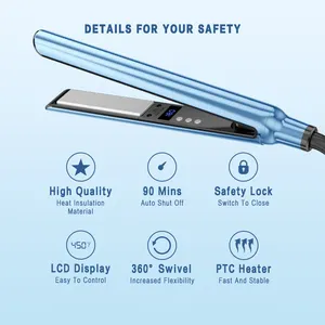 QXXZ Tốt Nhất LCD Hiển Thị Nhà Máy Giá Xách Tay Titan Tóc Ép Tóc Biểu Tượng Tùy Chỉnh Flat Iron Tóc Ép Tóc