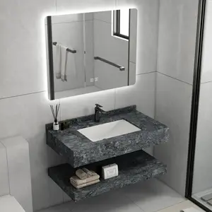 Mobiletto a parete per bagno in stile moderno mobile moderno in marmo di lusso mobiletto da bagno in lastra di roccia con lavabo