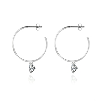 Boucles d'oreilles créoles en argent sterling 925 avec moissanite ronde de 2 carats pour femme, couleur D, moissanite VVS1, boucles d'oreilles diamant