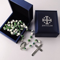 Colliers gothiques, bijoux pour femmes, beau motif vert, chapelet religieux en céramique avec boîte carrée à cadeau bleu