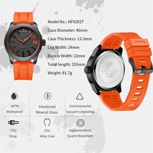 นาฬิกาข้อมือ NAVIFORCE 9202 แฟชั่นสำหรับผู้ชาย นาฬิกาหรู กันน้ำ สปอร์ต สายยาง ธุรกิจ ควอตซ์ ของขวัญสำหรับผู้ชาย - Product Image 5
