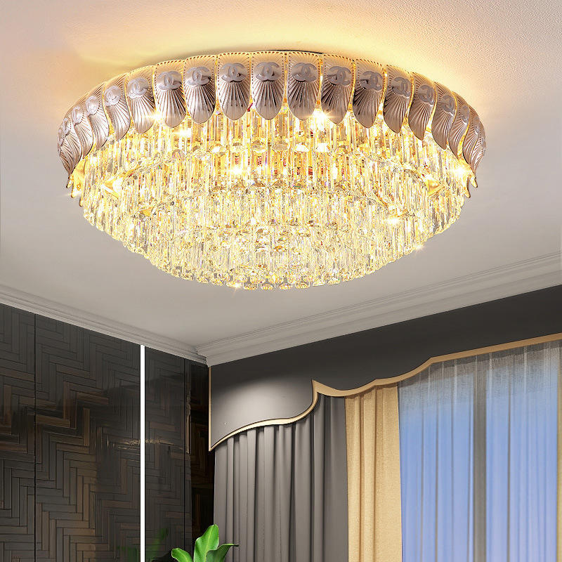 Indoor Modern Large Round Crystal Chandelier Ceiling Lamp Rated Kitchen Restaurant Gold Luxury Hotel Bedroom Led Ceiling Light