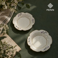 Service de table en céramique personnalisé FENN, motif raisin vintage, assiettes et bols en porcelaine, bord doré, vaisselle embossée pour la maison et la cuisine