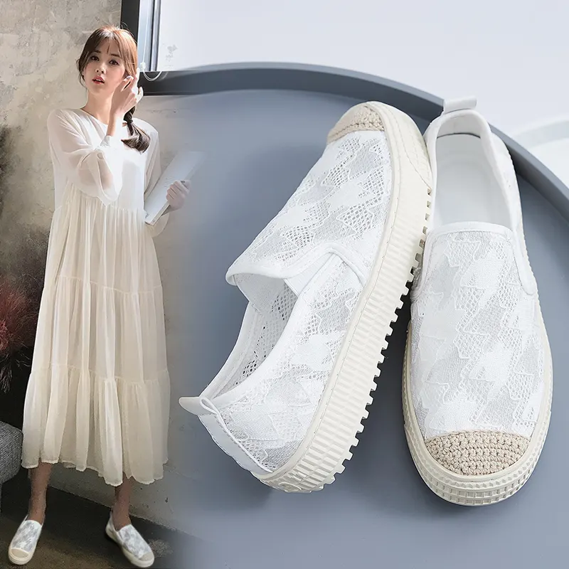 Flats White Lace Wedding Shoes lady breathable Casual Shoes Women Sexy fisherman shoes Princess plus size