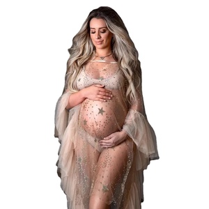 See Through Maternity Dress - Elegant V-Neck Sheer Robe