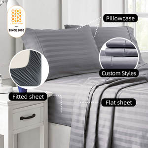 Sprei Hotel Bintang 5 Grosir 100% Katun Dobby Stripe Set Sprei Putih Mewah - Product Image 4