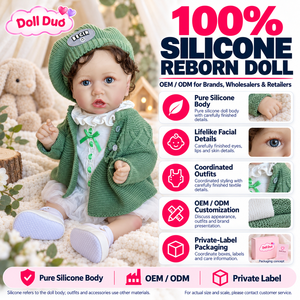 Muñeca de silicona de cuerpo completo de 18 pulgadas, personalizada, con gorro de orejas de animal verde, cárdigan, regalo de Navidad para niño. - Product Image 1