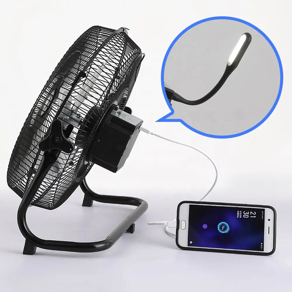 Emergency solar rechargeable fan 12 inch with Led light copper motor AC/DC 12 inch AC adapter electric table fan