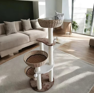 Sang trọng Halloween cao lớn gỗ mèo cây tháp căn hộ nhà cào Giường võng với giỏ dệt mèo leo núi Đồ chơi - Product Image 1