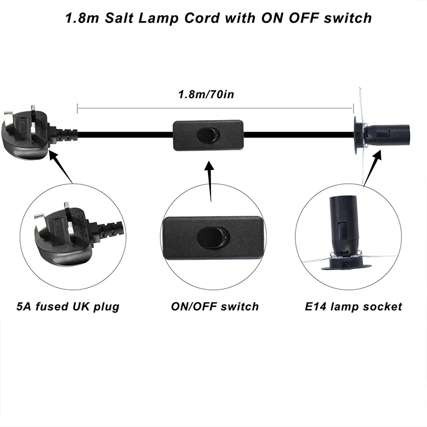 Kit de montage d'éclairage de plafond suspendu à prise britannique de 6 pieds avec prise de lampe en bakélite E27 et cordon d'alimentation de lampe à sel interrupteur marche/arrêt