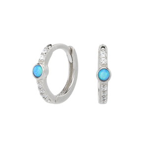 Boucles d'oreilles créoles en argent sterling 925 plaqué or avec opale bleue, forme tendance et élégante, pour femme, idéales pour mariage et soirée, livraison directe de bijoux fins - Product Image 1