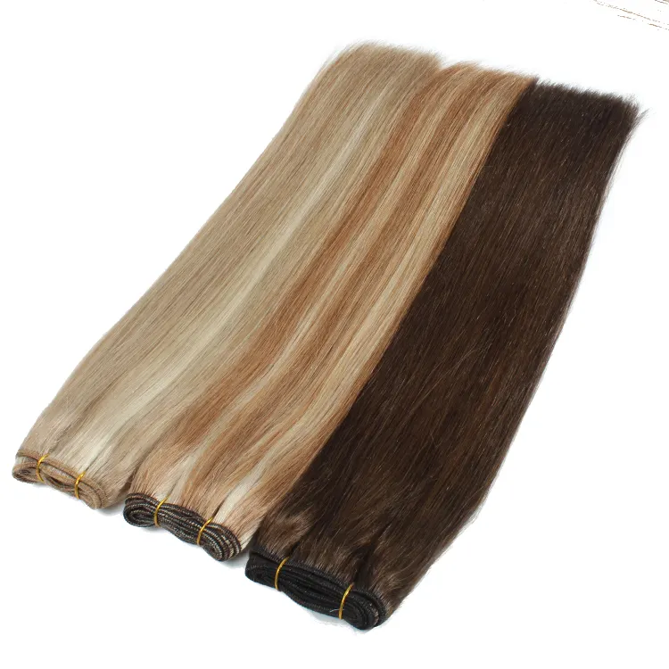 Extensions de cheveux humains russes, lot de tissage sur trame, cheveux humains vierges, remy, cuticules alignées, couleur blond, vente en gros,