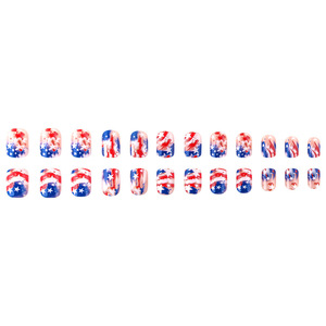Independence Day Short square Press <strong>Nail</strong> Tips <strong>Red</strong> Blue White Splatter-style Star Graffiti <strong>Designs</strong> American Vintage 24 Pieces - Product Image 5